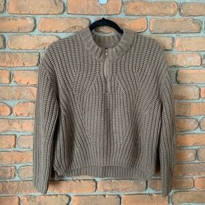 Daytrip Buckle Chunky Ribbed Quarter Zip Long Sleeve Pullover Sweater Brown - XS